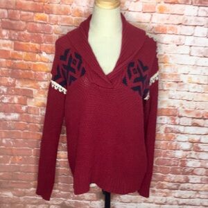 Red Chaps Fair Isle Shawl Collar Pullover Sweater
